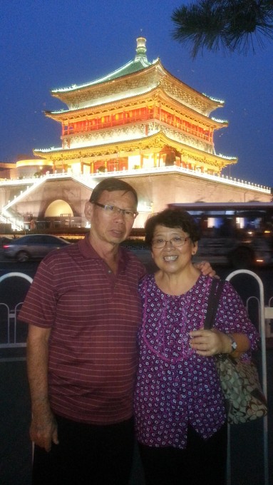 In front of the drum tower in Xian
