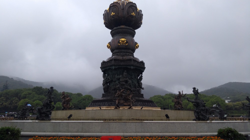 A monument stands as a sign of respect for Lord Buddha, Wuxi China